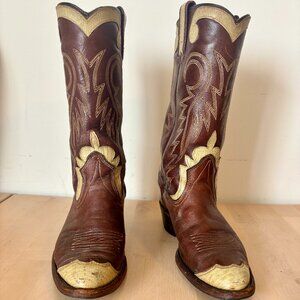 Vintage Cowboy Boots with Snakeskin Trim and Gorgeous Embroidery - Made in Texas
